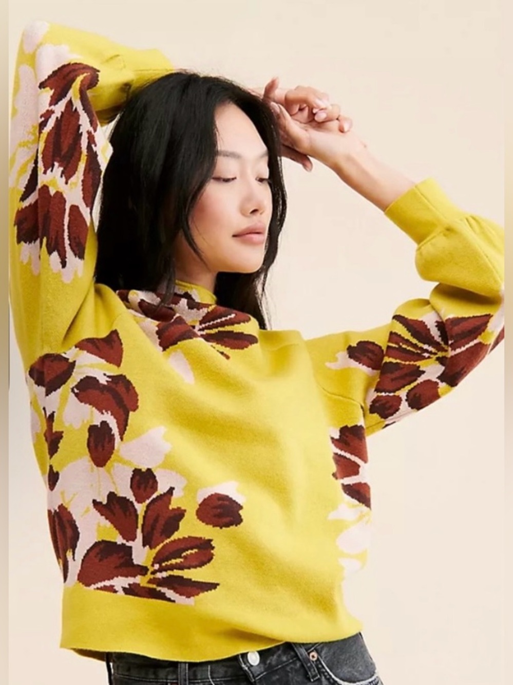 Anthropologie Floral Mock Neck Sweater